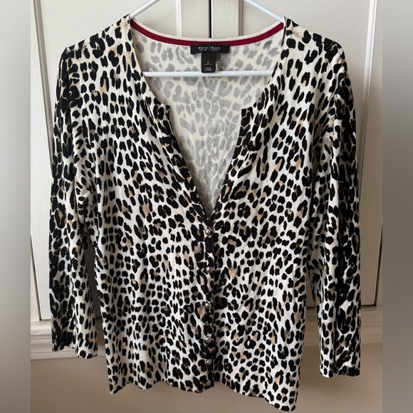White House Black Market Animal Print Cardigan Size Large – Snap Front V-Neck - Picture 3 of 4